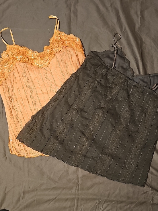 Tops - Beaded Peach & Black Lace Camisole Set